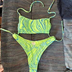 wild fable Lime Green and Teal Floral Wave Bikini